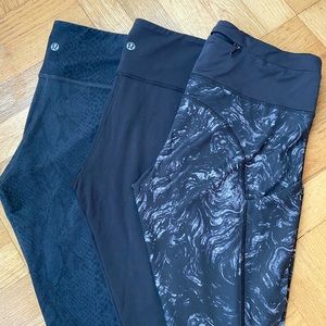 Three pairs of Lululemon leggings